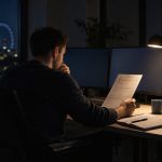 One FinOps analyst for a UK online retailer sits alone in a darkened cloud-operations office late