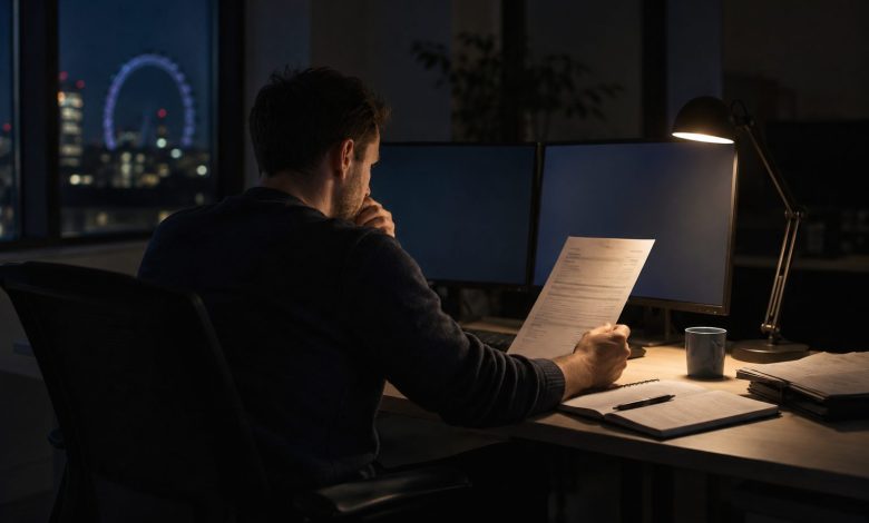 One FinOps analyst for a UK online retailer sits alone in a darkened cloud-operations office late