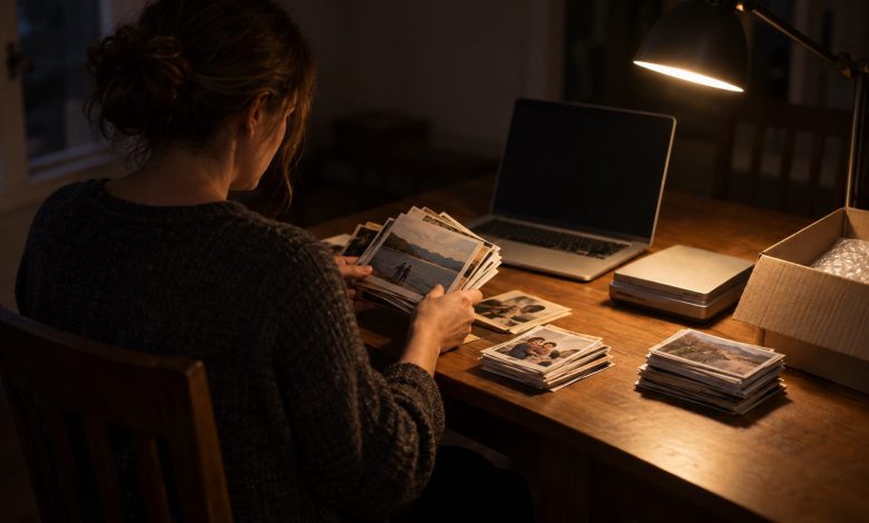 One homeowner sits alone at a dining-room table late at night, seen three-quarter from behind their