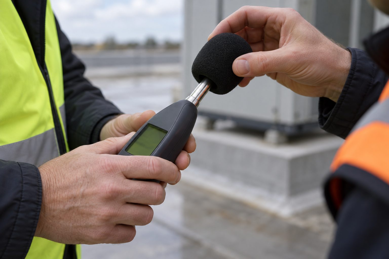 On an unfinished commercial roof beside the plinth for a new air-handling unit, a facilities project