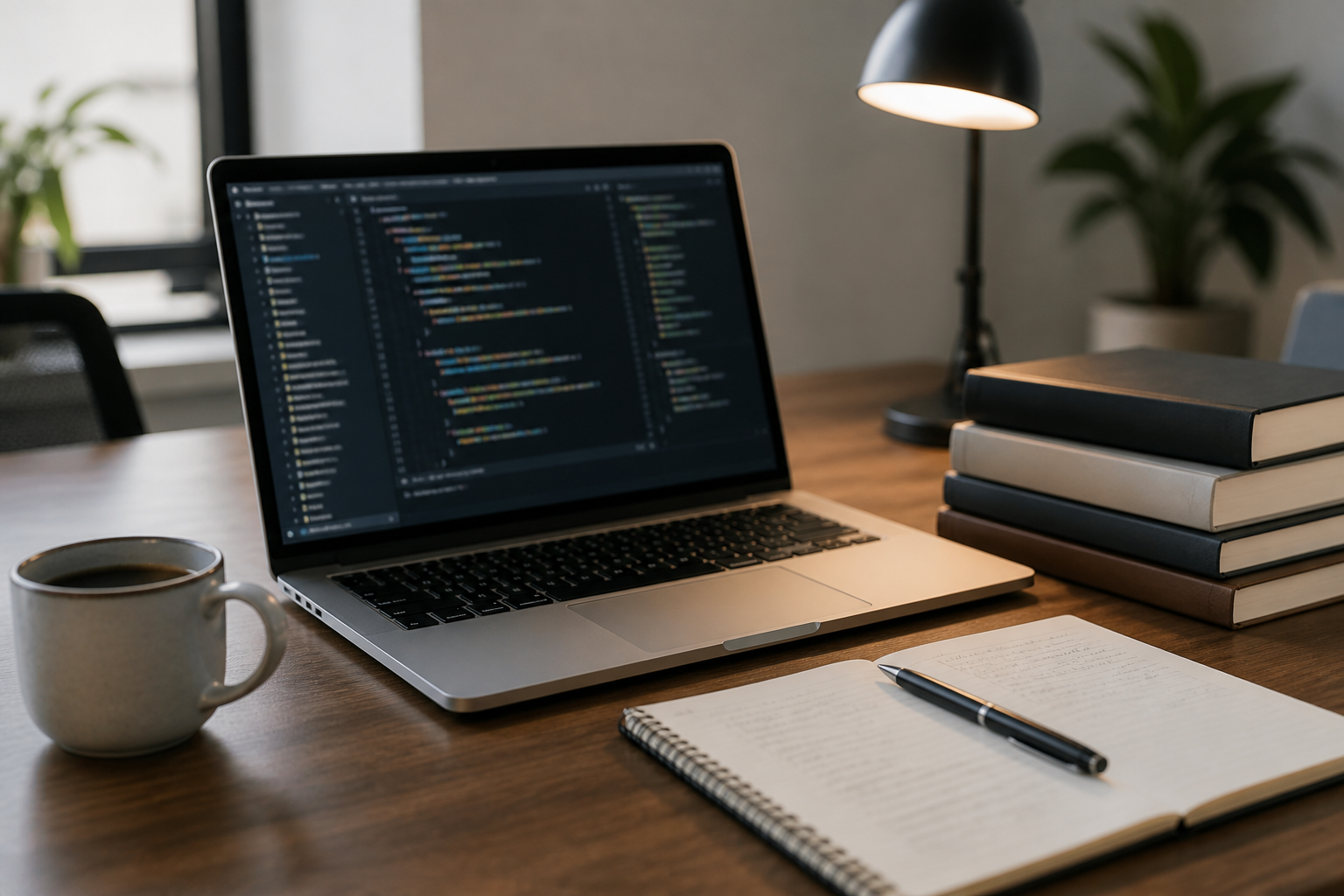 Editorial photograph for an online article about programming terminology ambiguity. A realistic, uncluttered desk scene with